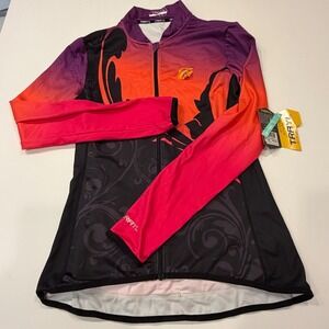 Trayl Womens Cycling Jersey Long Sleeve Sunset Gradient UPF 50 Full Zip Medium